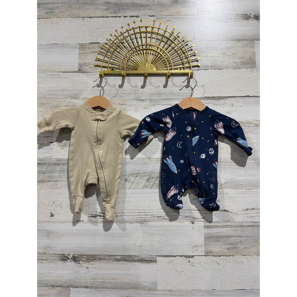 Preemie Boys Sleeper Bundle Tan Navy Space EUC